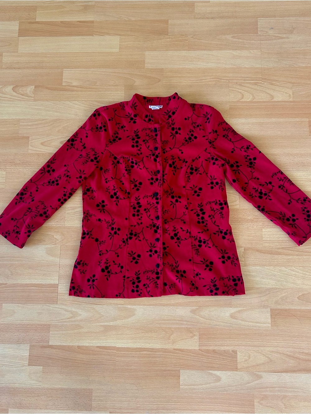 Red Floral Mandarin Collar Jacket